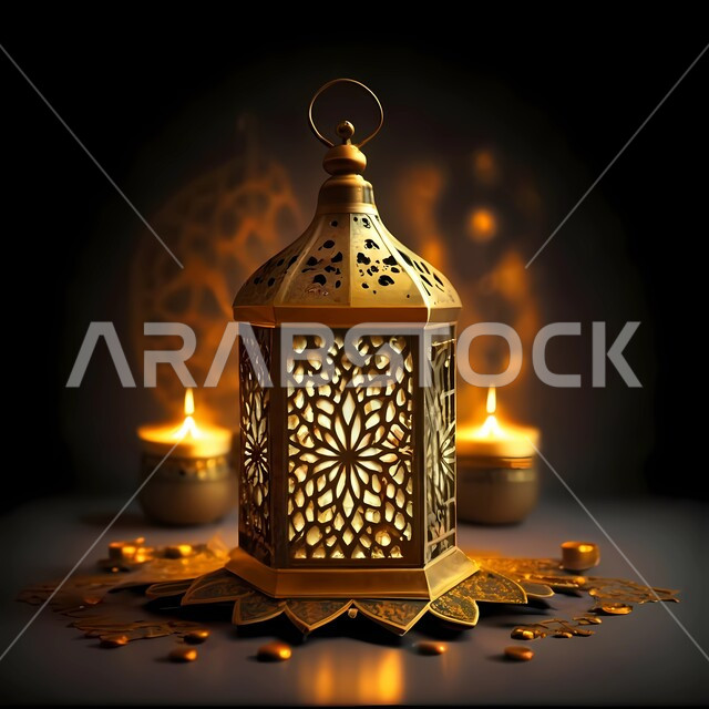 Muslims prepare to welcome the blessed Ramadan, decorations, antiques and adornments for the month of goodness, glowing metal lanterns to celebrate holidays and religious occasions, Ramadan spiritual atmosphere and lights, Islamic background