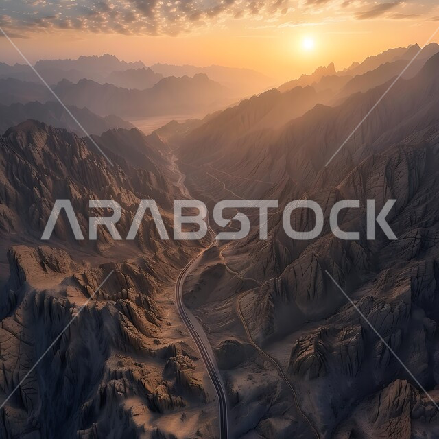  منظر الغيوم والسحب في السماء عند غروب الشمس فوق التضاريس الطبيعية والتكوينات والتشكلات الصخرية، صورة جوية لجبال تنومة في منطقة عسير، قمم ومرتفعات سلسلة السروات الجبلية، الأماكن والمناطق الطبيعية في المملكة العربية السعودية
