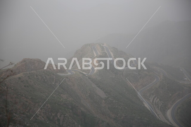 الأشجار والنباتات والاعشاب في مدينة ابها، التشكيلات والتكوينات الصخرية الطبيعية، منظر الضباب على القمم والهضاب والمرتفعات الجبلية، أماكن ومدن سياحية في المملكة العربية السعودية