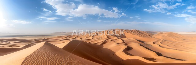 التكوينات والتشكلات الرملية في صحراء المملكة العربية السعودية، الهضاب و التلال من الرمال الناعمة في الربع الخالي، التضاريس و المرتفعات والقمم الجبلية في البراري، مناطق البادية والبيئة الطبيعية الصحراوية في النهار، خلفية الطبيعة