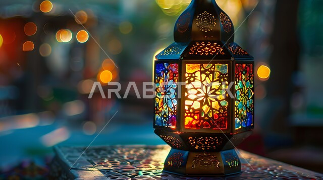 العادات والتقاليد العربية في زينة الأعياد والمناسبات الدينية,  فوانيس وتحف وديكورات تقليدية للاحتفال بقدوم شهر رمضان المبارك، أجواء رمضانية وروحانية إسلامية، فانوس عربي معدني مزخرف مضيء