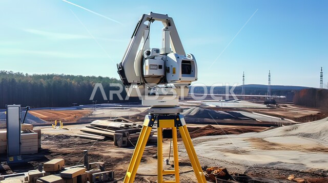 التطور الهندسي المعماري في المملكة العربية السعودية، وضع خطة لبدء العمل، مبنى تحت الانشاء، صورة مقربة لجهاز مسح لموقع البناء، مفهوم الهندسه المعماريه، مهن ووظائف هندسية