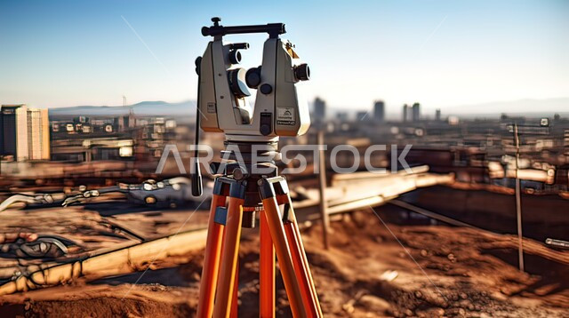 مبنى تحت الانشاء، صورة مقربة لجهاز مسح لموقع البناء، مفهوم الهندسه المعماريه، التطور الهندسي المعماري في المملكة العربية السعودية، وضع خطة لبدء العمل، مهن ووظائف هندسية