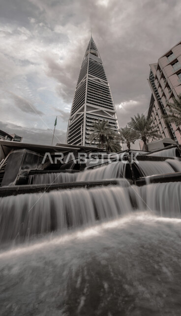 برج الفيصلية المطل على ساحل البحر الأحمر, صورة قديمة للشلالات المائية على الواجهة البحرية لمدينة جدة في المملكة العربية السعودية, التنزه والرحلات السياحية في جدة, معالم السياحة الترفيهية في المدينة الساحلية