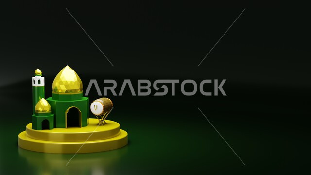 مجسم ثلاثي الابعاد لمسجد ملون بتصاميم هندسية معمارية فاخرة، زينة الاعياد والمناسبات الدينية، خلفيات اسلاميه ثري دي، اماكن مقدسة للطاعة والتقرب الى الله، اسلاميات و عباده, خلفية سوداء