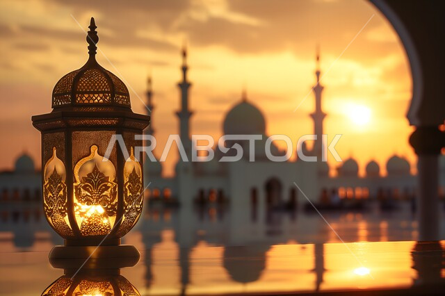 Decorations, antiques and decorations for the month of goodness, glowing metal lanterns to celebrate holidays and religious occasions, Ramadan spiritual atmosphere and lights, Muslims’ preparation to welcome the blessed Ramadan, mosque background