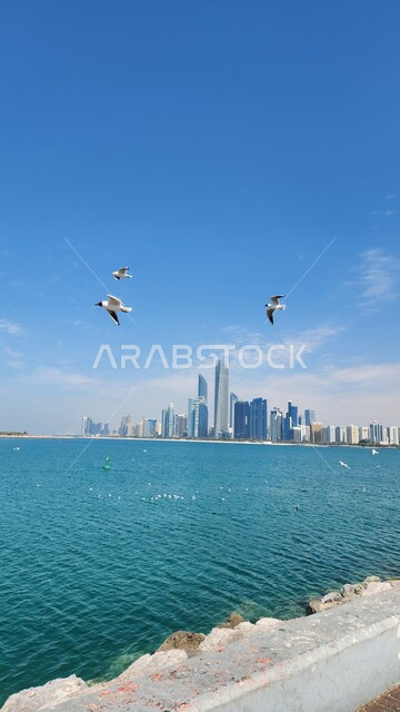 الفن الهندسي المعماري للأبراج وناطحات السحاب المطلة على البحر في مدينة أبو ظبي، النمو والتطور العمراني للمباني والمنشآت في دولة الإمارات، المعالم السياحية المشهورة، أماكن جذب واستقطاب السائحين