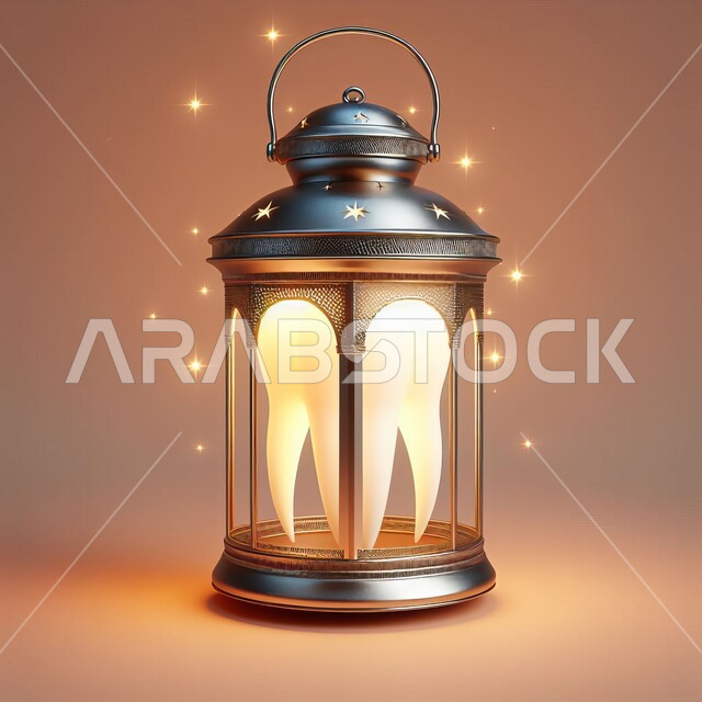 فوانيس وتحف وديكورات تقليدية للاحتفال بقدوم شهر رمضان المبارك، أجواء رمضانية وروحانية إسلامية، فانوس عربي معدني مزخرف بداخله سن مضيء، العادات والتقاليد العربية في زينة الأعياد والمناسبات الدينية، خلفية وردية