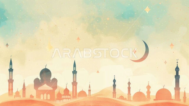 ديكورات ومساجد في الأجواء الرمضانية الروحانية، بطاقات اسلامية تقليدية للاحتفال بقدوم شهر الخير، الفن الاسلامي لاماكن العبادة والطاعة، هلال شهر الخير، إضاءة وزينة شهر رمضان المبارك