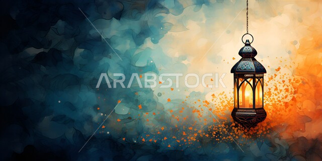 مناسبات دينية اسلامية ,فانوس عربي معدني مزخرف مضيئ، ديكورات وأنوار في الأجواء الرمضانية الروحانية,  الاحتفال بقدوم شهر الخير، الفن الاسلامي للتحف والاكسسوارات، إضاءة وزينة شهر رمضان المبارك