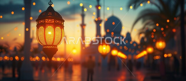 خلفية المساجد الاسلامية, مجسمات ثلاثية الابعاد لفوانيس عربيه معدنيه مزخرفه معلقة, تحف واكسسوارات شهر رمضان المبارك ، زينة وأنوار للاعياد والمناسبات الدينية