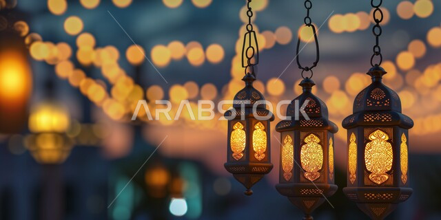 الاستعداد لاستقبال شهر الخير و البركة, مجسمات ثلاثية الابعاد لفوانيس عربيه معدنيه مزخرفه معلقة, تحف واكسسوارات شهر رمضان المبارك ، زينة وأنوار للاعياد والمناسبات الدينية