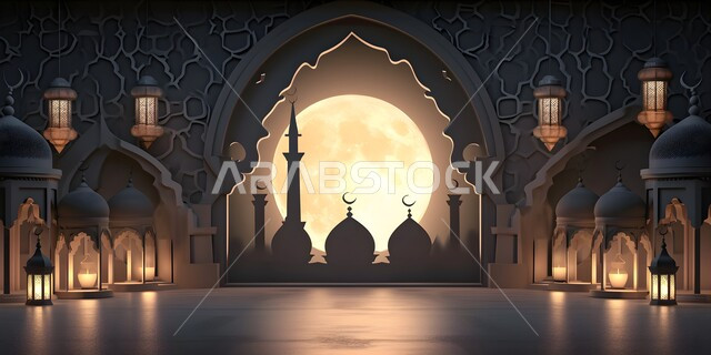 أجواء رمضانية روحانية, الفن الهندسي المعماري لقبب ومآذن المساجد، ديكورات وزينة شهر رمضان المبارك، بطاقة معايدة وتهنئة للإحتفال بقدوم الشهر الفضيل، خلفيات اسلامية