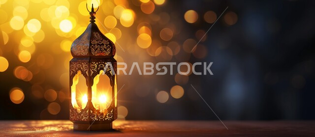تحف وديكورات تقليدية للاحتفال بقدوم شهر رمضان المبارك، أجواء رمضانية وروحانية إسلامية، فانوس عربي معدني مزخرف مضيء، العادات والتقاليد العربية في زينة الأعياد والمناسبات الدينية