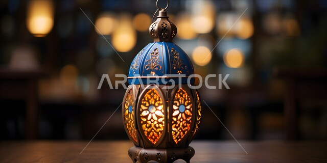  أجواء رمضانية وروحانية إسلامية، فانوس عربي معدني مزخرف مضيء، العادات والتقاليد العربية في زينة الأعياد والمناسبات الدينية، تحف وديكورات تقليدية للاحتفال بقدوم شهر رمضان المبارك
