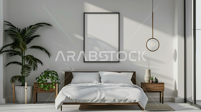 Arts of architecture and decoration in hotels and resorts, sophisticated and elegant home furniture, bedroom designed in a modern style, rooms with luxurious modern interior designs, villas and residential apartments with sophisticated decor, comfortable bed and pillows, interest in green ornamental plants