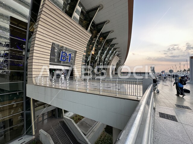 Architectural art and exterior decoration for Jeddah International Airport in the Kingdom of Saudi Arabia, air travel, providing facilities and services for departures and arrivals at King Abdulaziz Airport in the city of Jeddah, passenger reception facilities.