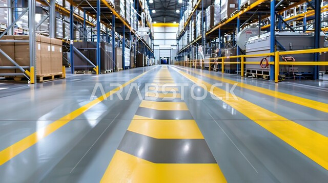 صناديق وكراتين مغلفة داخل المستودع، عمليات الاستلام والتخزين والتوزيع، مخازن ومستودعات معامل ومصانع المملكة العربية السعودية، مفهوم إدارة المخزون