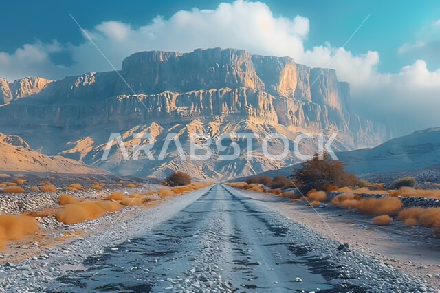  القمم والجبال الصخرية في المملكة العربية السعودية، صورة ثلاثية الابعاد للتكوينات والتشكيلات الصخرية الطبيعية،الكثبان الرملية الناعمة، منظر السماء المليئة بالغيوم في الصحراء