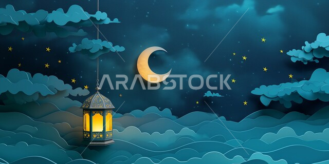 أنوار و زينة الاعياد والمناسبات الدينية ,الاستعداد لاستقبال شهر الخير والبركة, مجسمات ثلاثية الابعاد لفوانيس عربيه معدنيه مزخرفه معلقة, تحف واكسسوارات شهر رمضان المبارك، بطاقة معايدة وتهنئة للاحتفال بقدوم الشهر الفضيل، خلفيات اسلامية 