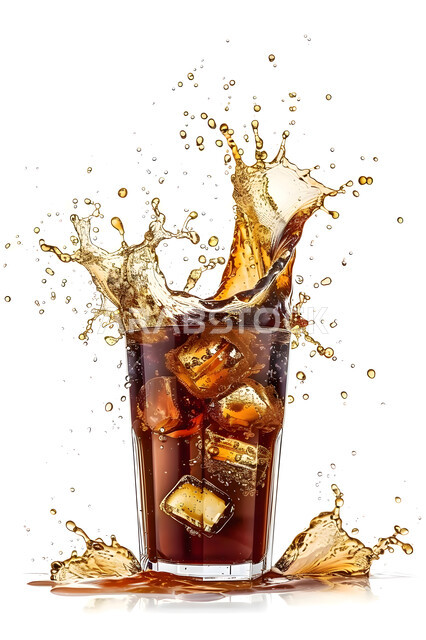 كأس زجاجي مليء بالكولا مع مكعبات الثلج, المشروبات الغازية المضرة بالصحة, عصائر غير صحية, المطاعم والكافيهات في السعودية, خلفيه بيضاء