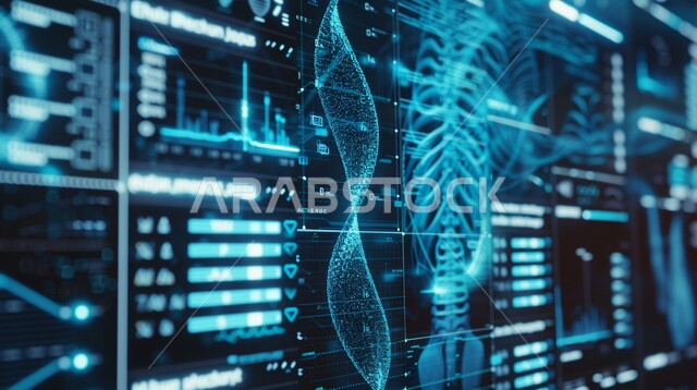 تطور التقنية والتكنولوجيا في المجال العلمي والصحي، الذكاء الإصطناعي والتقدم الرقمي التكنولوجي، اشكال ورسومات ثلاثية الابعاد لأعضاء جسم الانسان بتقنية الهولوجرام، العمود الفقري المضيء، الرؤية السعودية المستقبلية 2030 