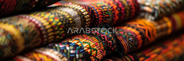 Heritage embroidery of ancient Sadu decoration, popular Asiri inscription, close-up, traditional Saudi design for authentic Arabic inscriptions on fabrics, northern culture in the Kingdom of Saudi Arabia
