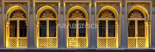نافذة بزخارف تقليدية شعبية في منزل سعودي، صورة مقربة لشبكة نوافذ ذهبية محفرة بتصاميم عريقة، منازل أثرية قديمة في المملكة العربية السعودية، الفن الهندسي المعماري على الطراز العربي