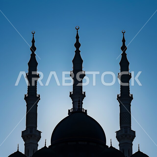 الفن الهندسي المعماري المتميز والديكورات الاسلامية على الطراز الحديث، العبادة والتقرب إلى الله، صورة مقربة للمآذن و القبب في النهار، معالم و أماكن دينية مقدسة في المملكة العربية السعودية