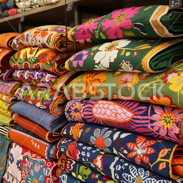 التطريز الشعبي على الاقمشه الملونه في أسواق المملكة العربية السعوديه، صورة مقربه لمنسوجات مع نقوش و زخارف نباتية، منتجات محليه وطنيه متميزه، الفن التراثي الحرفي التقليدي 