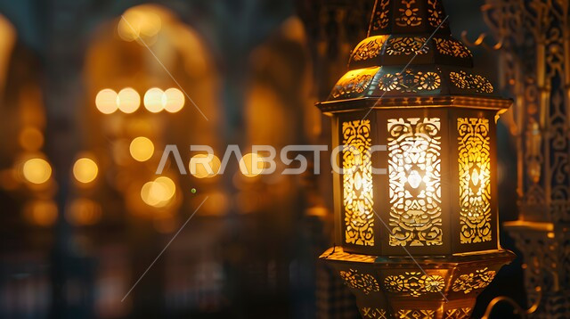  فوانيس وتحف وديكورات تقليدية للاحتفال بقدوم شهر رمضان المبارك، أجواء رمضانية وروحانية إسلامية، فانوس عربي معدني مزخرف مضيء، العادات والتقاليد العربية في زينة الأعياد والمناسبات الدينية