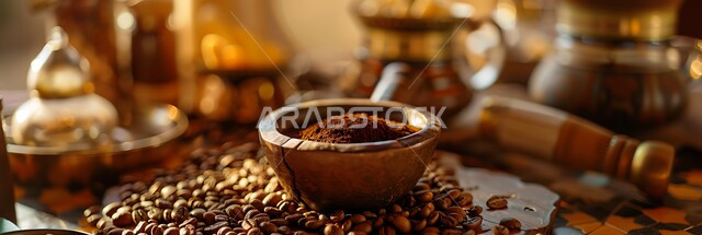 كرم الضيافة وحسن الاستقبال عند السعوديين، الفخر بأصالة التراث والعادات والتقاليد، طحن حبات البن في النجر المزخرف باستخدام الهاون, توارث مهارة صنع وتحضير القهوة السعودية على الطريقة اليدوية التراثية, مشروبات وطنية تقليدية