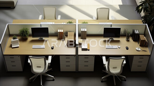 Modern modern design for corporate offices in the Kingdom of Saudi Arabia, a spacious business room equipped with equipment and tools, office rooms with sophisticated interior designs and decorations, models and designs for a modern, advanced work office.