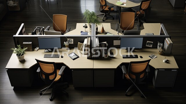 تصميم عصري حديث لمكاتب الشركات في المملكة العربية السعودية، غرفة الأعمال الواسعة المجهزة بالمعدات والادوات، غرف مكتبية بتصاميم داخلية وديكورات راقية، مجسمات وتصاميم لمكتب عمل حديث متطور