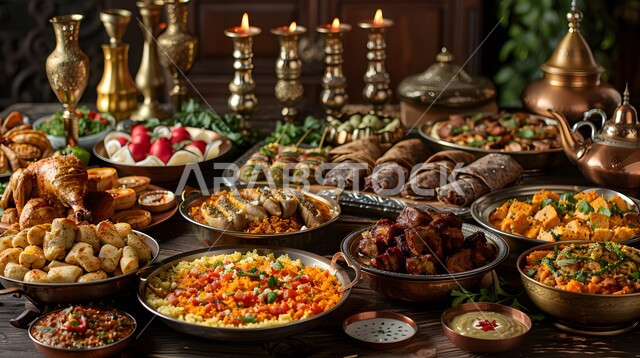  أنواع الأطعمة الشرقية العربية في موائد شهر رمضان المبارك، موعد الإفطار عند اذان المغرب، مطاعم ومطابخ المملكة العربية السعودية، سفرة مليئة بأصناف المأكولات والمقبلات الشهية، الوجبات والأطباق الرئيسية على مائدة الطعام