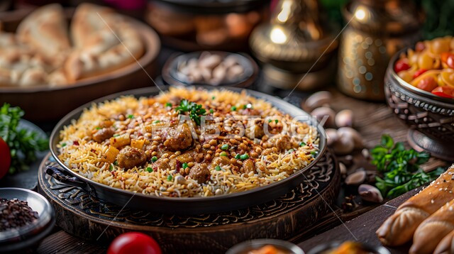 مطاعم ومطابخ المملكة العربية السعودية، أنواع الأطعمة الشرقية العربية في موائد شهر رمضان المبارك، موعد الإفطار عند اذان المغرب، سفرة مليئة بأصناف المأكولات والمقبلات الشهية، الوجبات والأطباق الرئيسية على مائدة الطعام