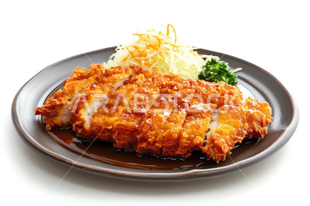 مطاعم للمأكولات العربية الشرقية, طبق من قطع الدجاج المقلية المقرمشة مع المقبلات، وصفات شرائح التشيكن بنكهات سعودية متنوعة، وجبات الغداء الشهية الساخنة, أطعمة وأغذية صحية، خلفية بيضاء