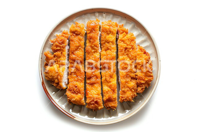 وجبات الغداء الشهية الساخنة, طبق من قطع الدجاج المقلية المقرمشة، وصفات شرائح التشيكن بنكهات سعودية متنوعة، مطاعم للمأكولات العربية الشرقية, أطعمة وأغذية صحية، خلفية بيضاء