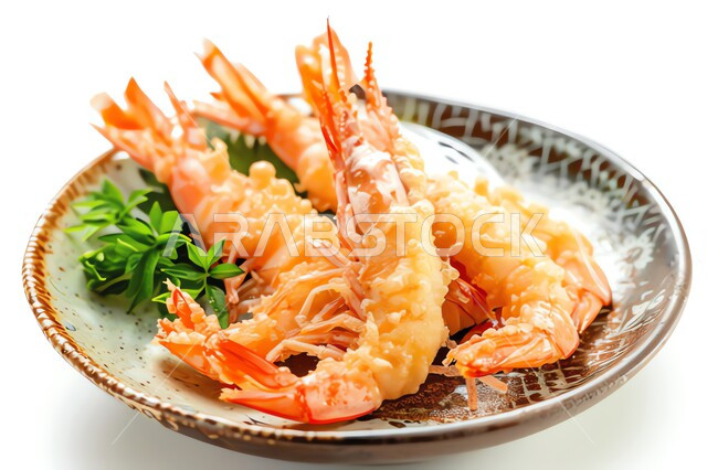 مطاعم و مطابخ المملكة العربيه السعودية ,وجبات الطعام السريعة، صحن جمبري مقلي، صورة مقربة لطبق من الروبيان اللذيذ، أطباق المقبلات الشهية، المأكولات البحرية الشهية