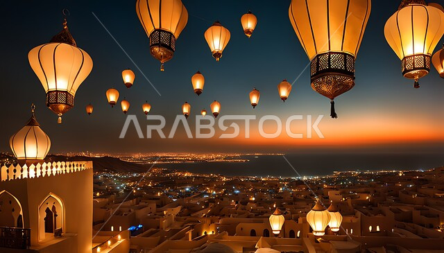 التراث والأصالة والعادات والتقاليد الخليجية, الفوانيس العربية التقليدية المضاءة في سماء المملكة العربية السعودية, العروض والأنشطة الترفيهية, أجواء الاحتفال بالمناسبات والأعياد الاسلامية