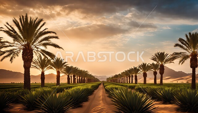 أشجار النخيل في الأراضي والحقول الزراعية, التراث الزراعي في المملكة العربية السعودية, مزراع نخيل التمر, محميات طبيعية خضراء, موسم حصاد التمور, محاصيل ومنتجات محلية وطنية