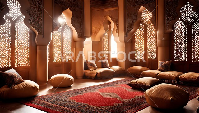أماكن أثرية عريقة في المملكة العربية السعودية, الأصالة والتراث السعودي, العادات والتقاليد العربية القديمة, المجلس السعودي التقليدي، الفن الهندسي المعماري المزخرف على الطراز التقليدي للجلسات الشعبية
