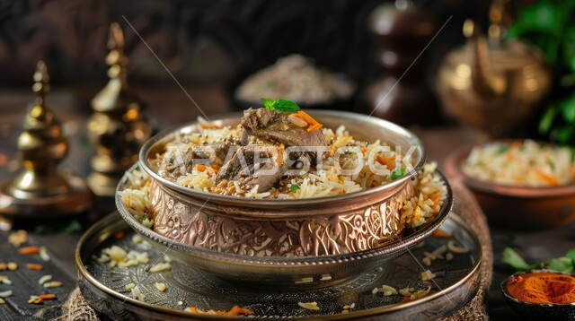  طبق من الأرز الابيض و قطع لحم الغنم المطهية، وصفات طعام المطبخ السعودي، مطاعم للمأكولات العربية الشرقية في المملكة العربية السعودية، وجبات وأطباق عربية تقليدية شعبية
