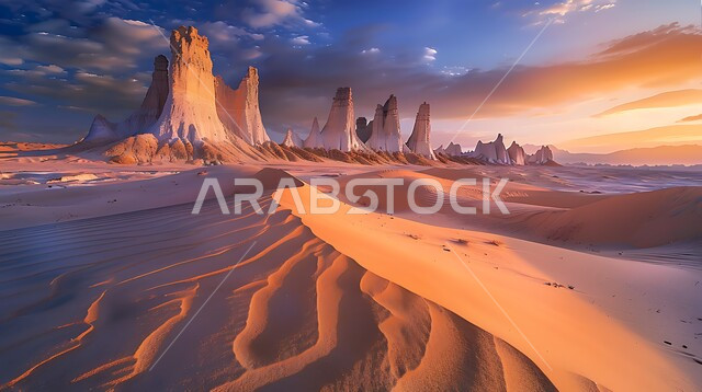 منظر السماء المليئة بالغيوم والسحب البيضاء, مناطق السياحة وقضاء الوقت الممتع, أماكن الرحلات والمغامرات السياحية في الصحاري السعودية, التكوينات والتشكيلات الصخرية في المناطق الصحراوية, التضاريس في القمم والمرتفعات الجبلية