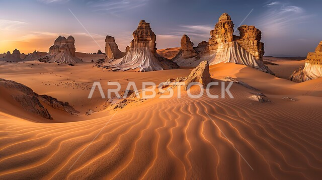 المناظر الطبيعية في البيئة الصحراوية, التضاريس والتكوينات والتشكيلات الصخرية في مناطق المملكة العربية السعودية, أماكن رحلات السفاري والمغامرات في الصحاري, الهضاب والتلال من الرمال الذهبية الناعمة