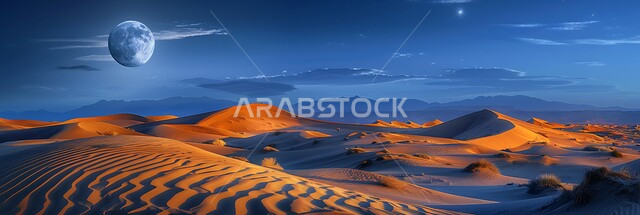 التلال و الكثبان الرملية في الليلة المقمرة, المناظر الطبيعية في البيئة الصحراوية في المملكه العربيه السعودية، تشكيلات الرمال الذهبية الناعمة, أماكن الأنشطة ورحلات السفاري في الصحراء