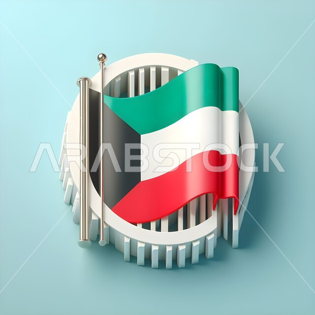 UAE Flag Day, November 24, 3D icon of the Kuwaiti flag on a white base, celebration of national holidays and events, anniversary of National Day, distinct designs and icons, blue background