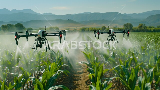 The development of technology and modern technology in irrigation and watering crops, drones for watering agricultural lands and green fields, increasing the production and quality of agricultural crops, advanced machines and devices, advanced irrigation methods in the Kingdom of Saudi Arabia