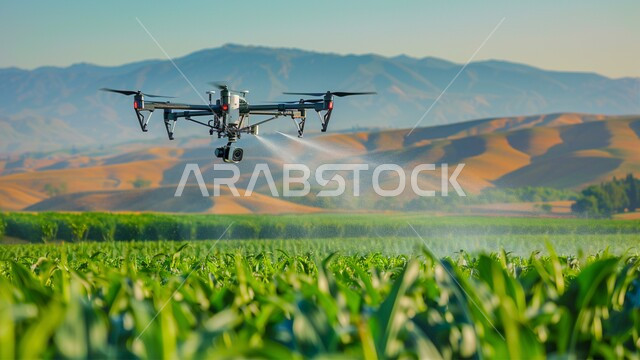 أساليب الري المتقدمة في المملكة العربية السعودية، تطور التقنيه والتكنولوجيا الحديثه في الري وسقي المزروعات، طائرة درون لسقي الاراضي الزراعيه والحقول الخضراء, زيادة انتاج وجودة المحاصيل الزراعيه, آلات واجهزه متطوره