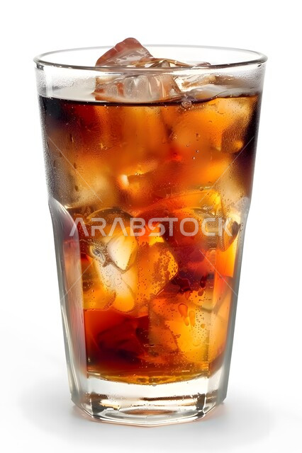 كوكتيل صيفي منعش, صورة مقربة لكوب من الشاي المثلج، مشروبات وعصائر طبيعية لذيذة, مرطبات صحية ومفيدة, خلفية بيضاء